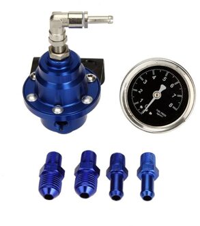 Universele Verstelbare Aluminium Fuel Pressure Regulator Met Gauge Kit 7 Kleur U90C Blauw