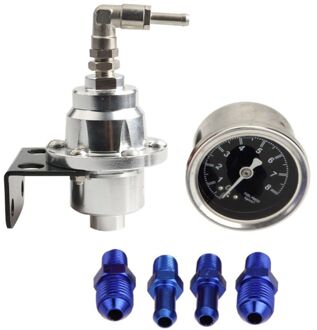 Universele Verstelbare Aluminium Fuel Pressure Regulator Met Gauge Kit 7 Kleur U90C Zilver