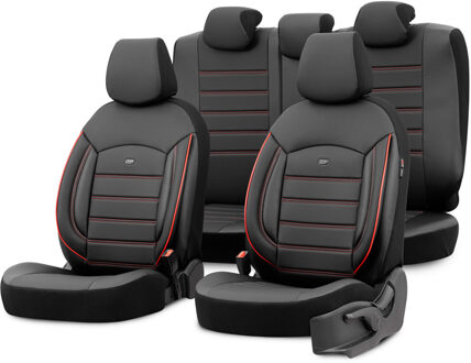 Universele Volleder Stoelhoezenset 'Inspire' Zwart + Rode rand - 11-delig OTINS3503