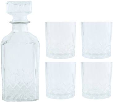 unknown Whiskey Set - 4 Glazen Met Karaf - Whiskey Glazen - Tumbler - Whiskey Karaf - 5 Delig