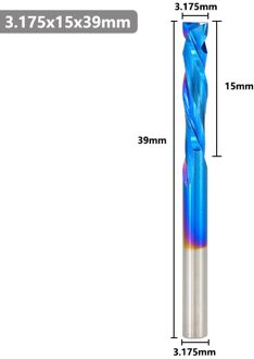 Up Down Cutter 2 Flute End Mill Nano Blue Coating 3.175mm Shank Spiral Router Bit For Compression Tool Tungsten Carbide Cutter 3.175x15x39