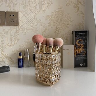 Up Organizer Cosmetische Opbergdoos Kristal Nail Art Penhouder Home Decor Make Up Gereedschap Rek Tafel Ambachten Cadeau B goud