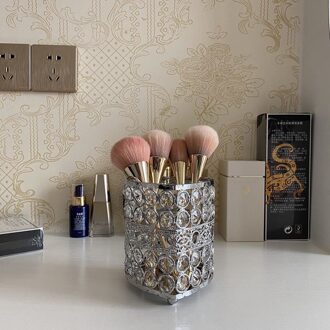 Up Organizer Cosmetische Opbergdoos Kristal Nail Art Penhouder Home Decor Make Up Gereedschap Rek Tafel Ambachten Cadeau B zilver