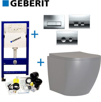 UP100 Toiletset Compleet | Inbouwreservoir | Grijs Mudo Randloos | Drukplaat Design Mat Grijs