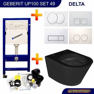 UP100 Toiletset set45 Wiesbaden Vesta Rimless Mat Zwart Met Delta drukplaat