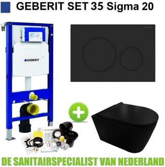 UP320 Toiletset set35 Civita Black Rimless Met Sigma 20 Matzwarte Drukplaat Mat Zwart