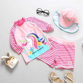 UPF50 + Meisjes Badpak 3 stks/set Meisjes Eenhoorn Badmode Voor Kinderen Eenhoorn Drijvende badpak Baby Baby Surfen suit-SW363 SW363 roze / 110(4-5Years)