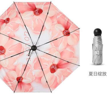 UPF50 + Mini Paraplu 8 Ribben Draagbare Vijf opvouwbare Paraplu UV Bloem Paraplu Regen Vrouw Parasol Titanium Zon paraguas bloem stijl roze