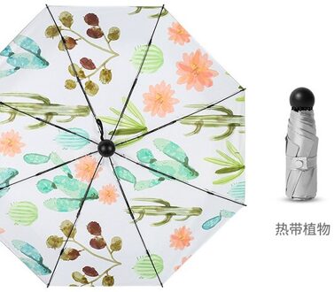 UPF50 + Mini Paraplu 8 Ribben Draagbare Vijf opvouwbare Paraplu UV Bloem Paraplu Regen Vrouw Parasol Titanium Zon paraguas Tropical plants