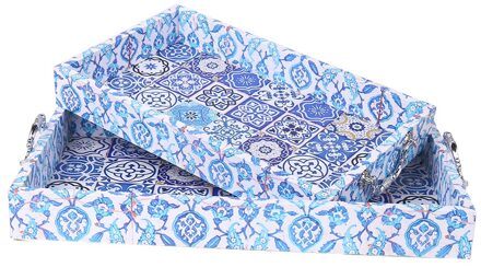 Upscale Midden-oosten Mullins Eid Dienblad Blauw En Wit Patroon 2 Delige Set Tray Dessertbord Sieraden Display Home Keuken decor