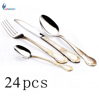 Upspirit 24 pcs Vergulde Bestekset Diner Messen Vork Set Rvs Bestek Servies Servies Diner Set