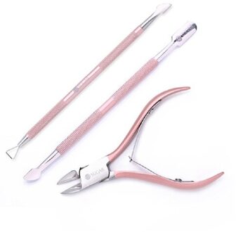 Ur Suiker Professionele Nail Cuticle Pusher Tweezer Rose Gold Cutter Nipper Clipper Dode Huid Remover Nagels Gereedschap Set 3stk set1