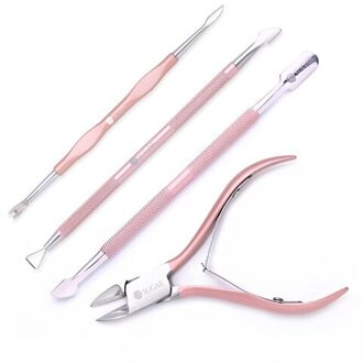 Ur Suiker Professionele Nail Cuticle Pusher Tweezer Rose Gold Cutter Nipper Clipper Dode Huid Remover Nagels Gereedschap Set 4stk set1