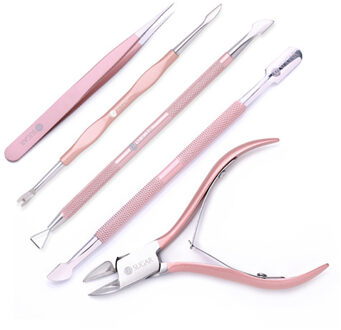 Ur Suiker Professionele Nail Cuticle Pusher Tweezer Rose Gold Cutter Nipper Clipper Dode Huid Remover Nagels Gereedschap Set 5stk reeks