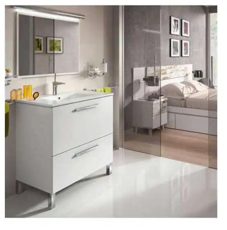 Urban bathroom cabinet with washbasin and mirror white glitter