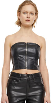 urban classics Dames bandeau top van synthetisch leer - maat S Zwart