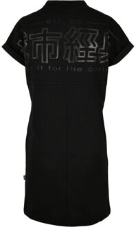 urban classics Dames chinees logo omgeslagen manchet korte mouw t-shirt jurk Zwart - XS