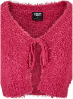 urban classics Dames cropped feather front tie vest - maat L Roze