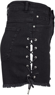 urban classics Dames denim lace up hoge taille shorts - maat 34 Zwart