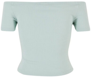 urban classics Dames geribbelde organic off shoulder top Blauw - XL
