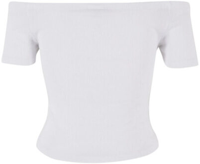 urban classics Dames geribbelde organic off shoulder top - maat XXXL Wit