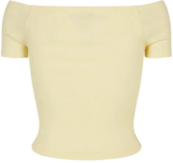 urban classics Dames geribd off shoulder t-shirt Geel - XXXL