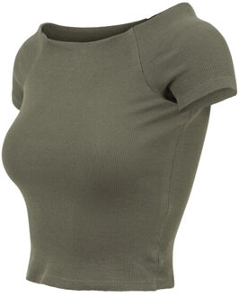 urban classics Dames geribd off shoulder t-shirt - maat L Groen