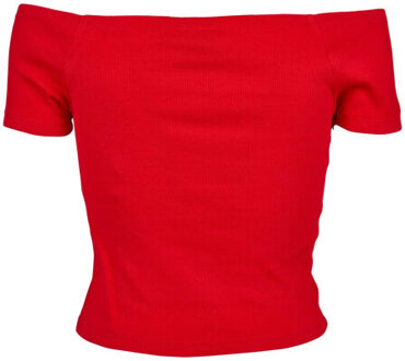 urban classics Dames geribd off shoulder t-shirt Rood - XS