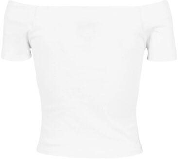 urban classics Dames geribd off shoulder t-shirt Wit