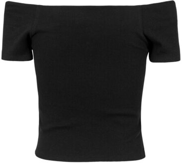 urban classics Dames geribd off shoulder t-shirt Zwart - XS