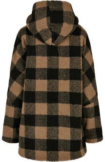 urban classics Dames geruite sherpa hooded oversized jas Zwart - XXXL