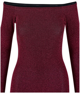 urban classics Dames glitter off shoulder jurk met lange mouwen Rood - XL