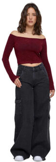 urban classics Dames glitter off shoulder top met lange mouwen Rood - 4XL