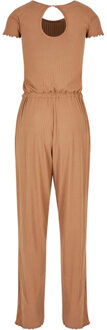 urban classics Dames jumpsuit met geribbelde wijde pijpen Taupe - 4XL