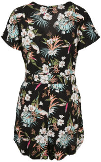 urban classics Dames kort jumpsuit met tropische riem - maat S Zwart