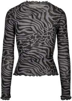 urban classics Dames mesh schildpadhals top met all-over print en lange mouwen Zwart - XL