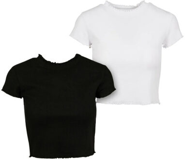 urban classics Dames ribbed crop top (set van 2) - maat XS Zwart