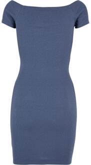 urban classics Dames ribbed off shoulder dress Blauw - L