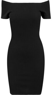 urban classics Dames ribbed off shoulder dress - maat S Zwart