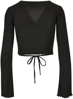 urban classics Dames ribbed wrap crop top met lange mouwen - maat XS Zwart