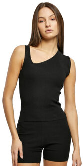 urban classics Dames ribgebreide asymmetrische top Zwart - 4XL