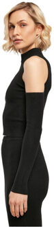 urban classics Dames ribgebreide schouderuitsnijdingen top met lange mouwen - maat XXXL Zwart