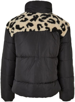 urban classics Dames sherpa pufferjas met luipaardprint Zwart