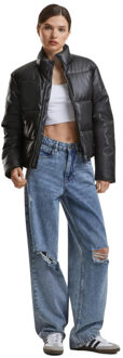 urban classics Dames synthetisch leren pufferjack - maat XS Zwart