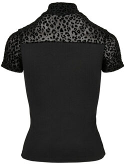 urban classics Dames t-shirt met gevlokte schildpadhals met dierenprint - maat XL Zwart