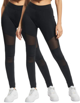 urban classics Dames technische mesh legging (set van 2) Zwart