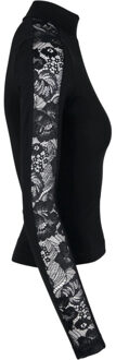 urban classics Dames top met lange mouwen en kantdetail Zwart - XS