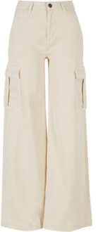 urban classics Dames twill hoge taille wijde pijpen cargo broek Beige - 34