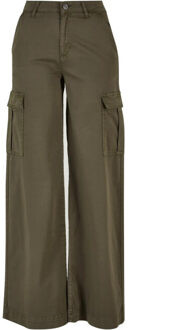 urban classics Dames twill hoge taille wijde pijpen cargo broek Groen - 36