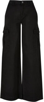 urban classics Dames twill hoge taille wijde pijpen cargo broek Zwart - 34